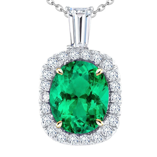 Stone Pendant Necklace 14K Two Tone Gold with Fine Emerald – main view