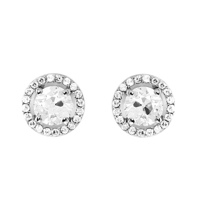 Stud Earrings 14K White Gold with Brilliant Diamond – front view