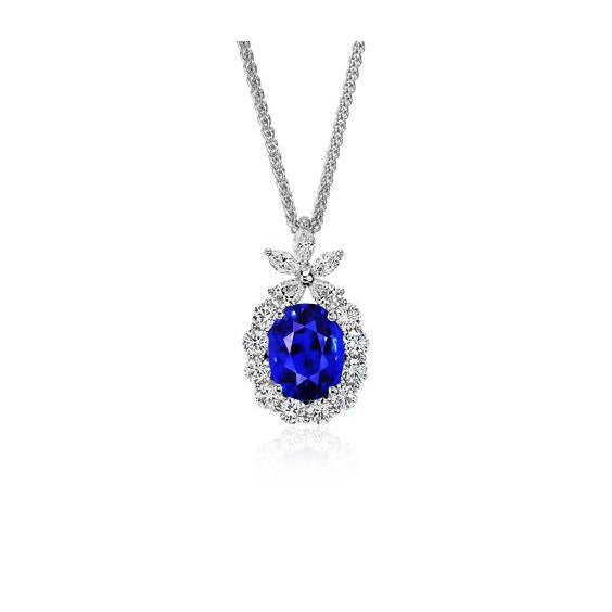 Earth-Mined Sapphire Stone Pendant Necklace 1 ct 14K White Gold – main view
