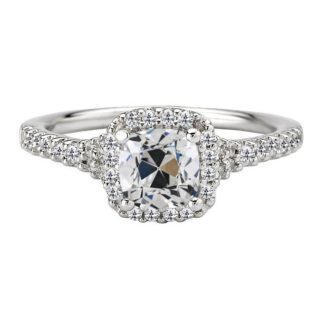 Halo Ring Cushion Old Miner Real Natural Earth Mined Diamond 14K White Gold 7 Carats