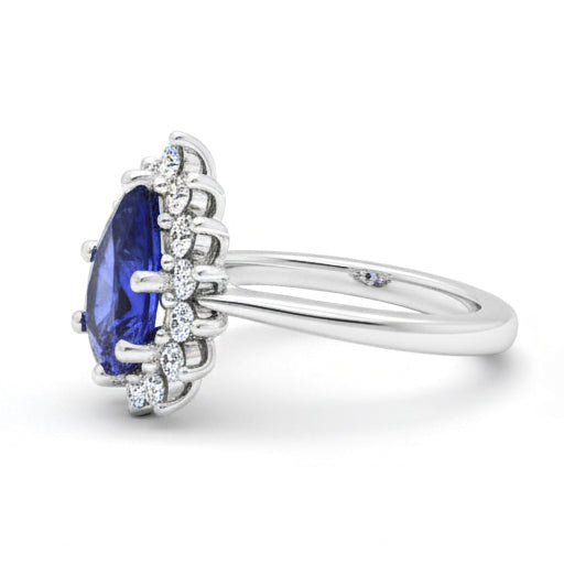 Halo Ring Star Style Pear Ceylon Sapphire & Natural Earth Mined Diamonds 3.50 Carats