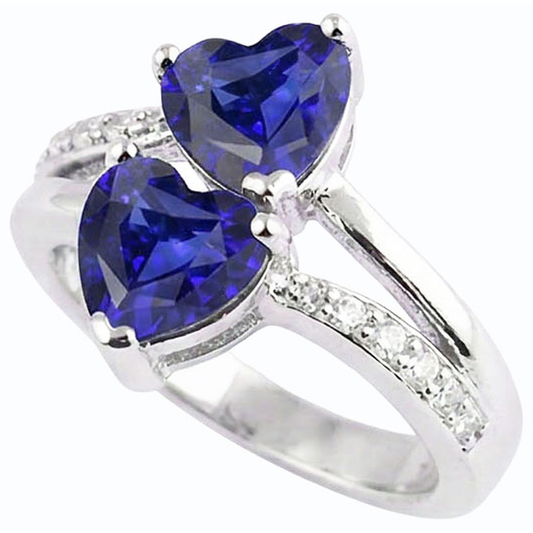 Heart Blue Sapphire Natural Earth Mined Diamond Ring 2 Stone Split Shank 3.50 Carats