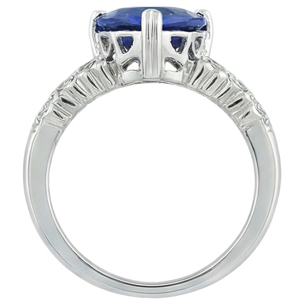 Heart Ceylon Blue Sapphire Ring With Natural Earth Mined Diamonds 7 Carats Gold 14K