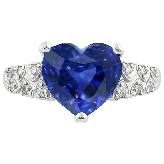 Heart Ceylon Color Blue Sapphire Ring With IGI CERTIFIED Diamonds 7 Carats Gold 14K