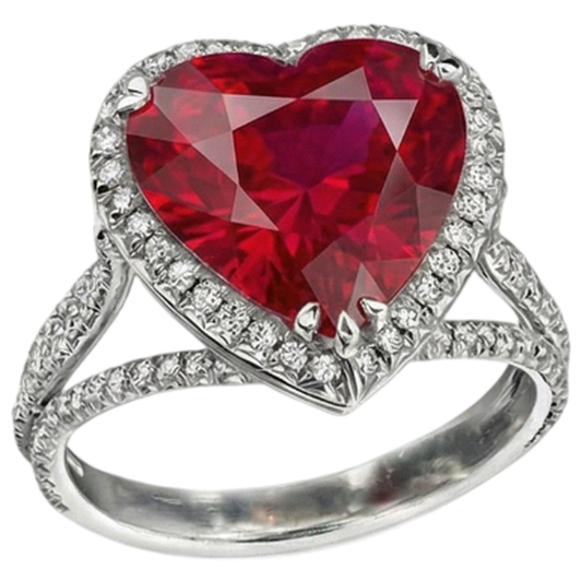 Heart Cut 7.75 Carats Red Ruby Natural Earth Mined DIAMOND ( NOT LAB GROWN ) Ring White Gold 14K