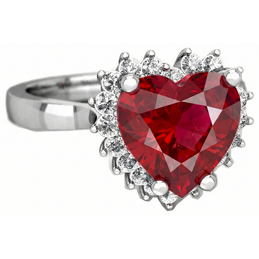 Heart Cut Red Ruby And Natural Earth Mined DIAMOND ( NOT LAB GROWN ) Ring 7.50 Carats Jewellery 14K White Gold