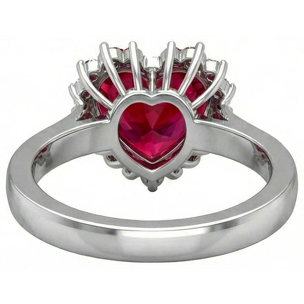 Heart Cut Red Ruby And Natural Earth Mined DIAMOND ( NOT LAB GROWN ) Ring 7.50 Carats Jewellery 14K White Gold