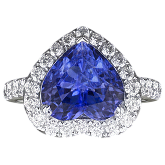 Heart Cut Tanzanite And Round Natural Earth Mined DIAMOND ( NOT LAB GROWN ) Ring 2.10 Ct 14K Gold