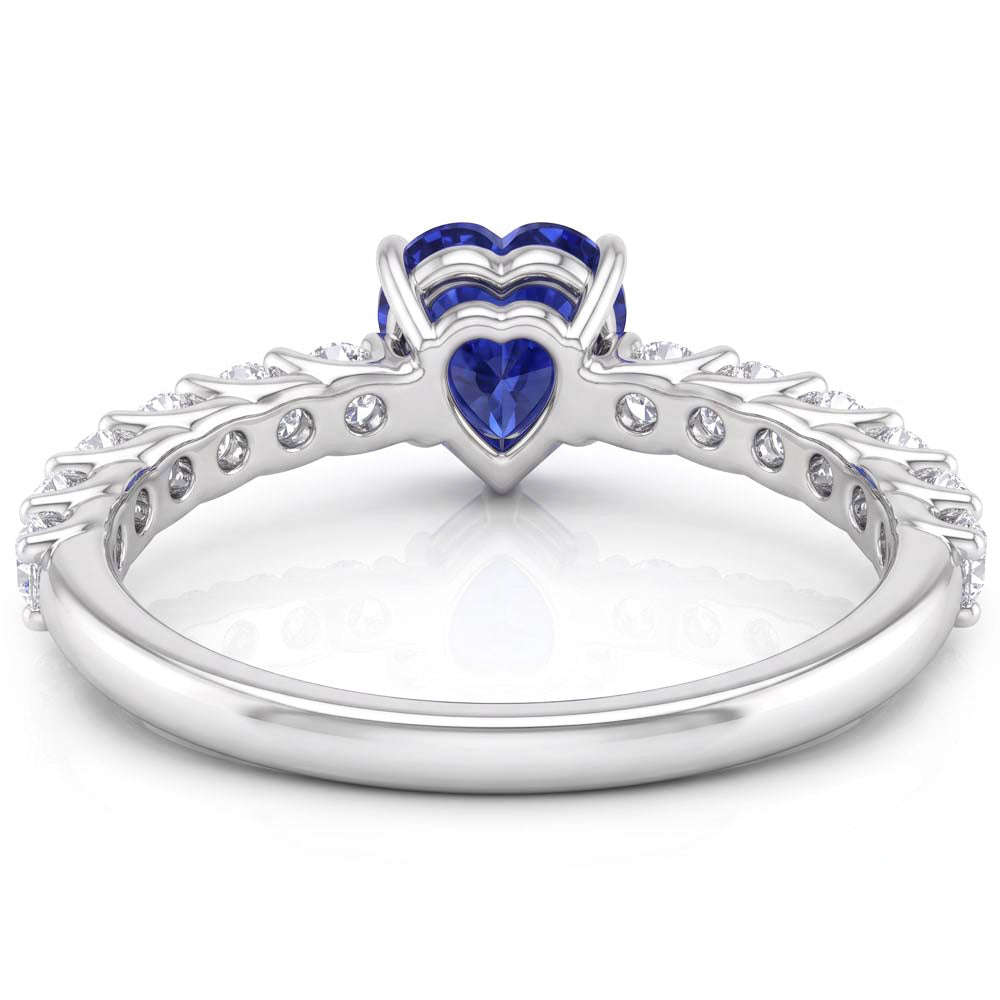 Heart Gemstone Ring Light Blue Sapphire & Pave Set Natural Earth Mined Diamond 3 Carats