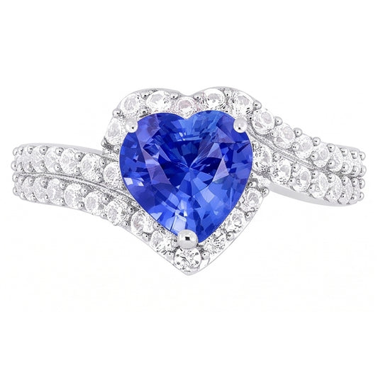 Heart Halo Light Blue Sapphire Ring 4.50 Carats Double Shank Jewellery