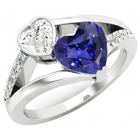 Heart Natural Earth Mined Diamond Bezel Set Blue Sapphire Ring Split Shank 3.25 Carats