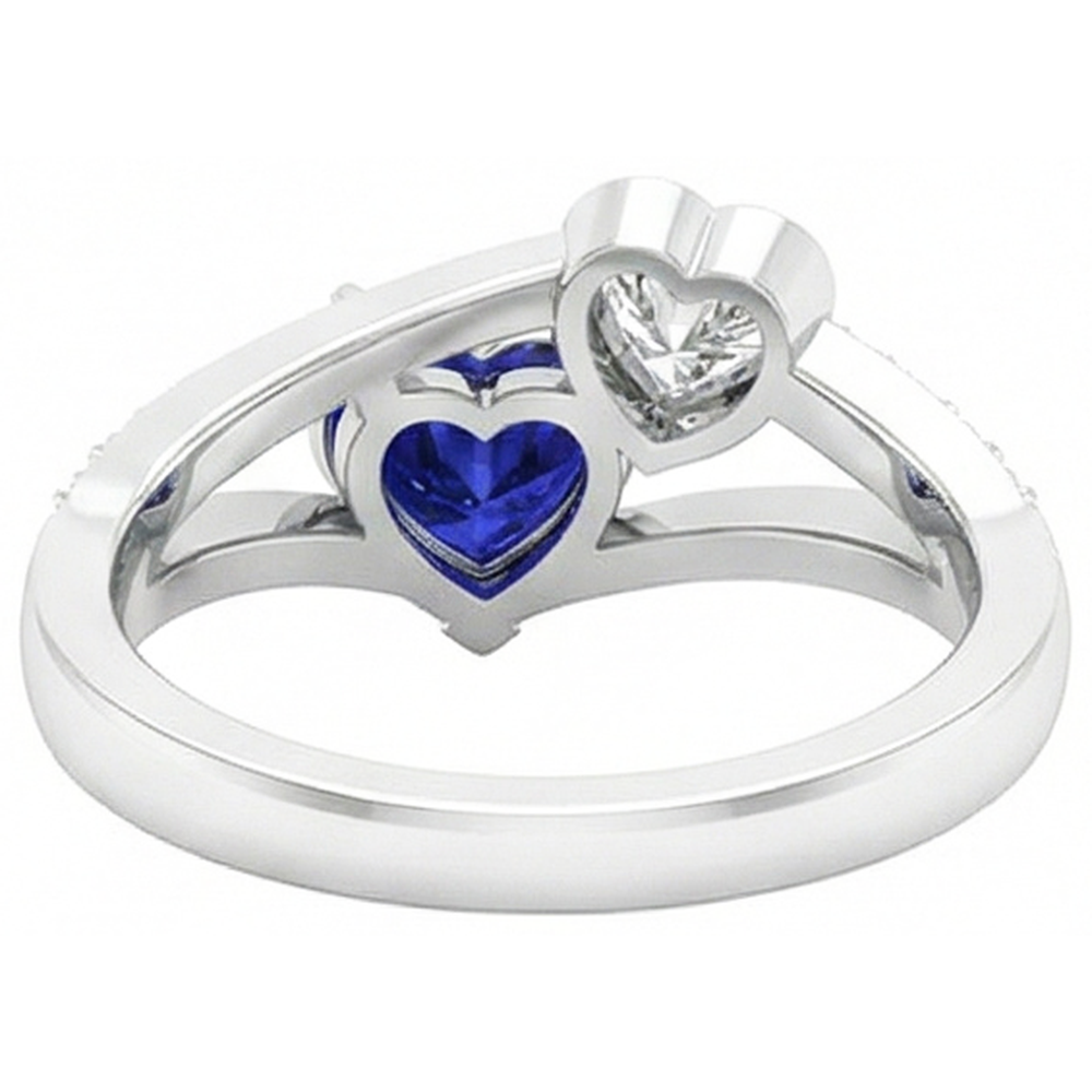 Heart Natural Earth Mined Diamond Bezel Set Blue Sapphire Ring Split Shank 3.25 Carats