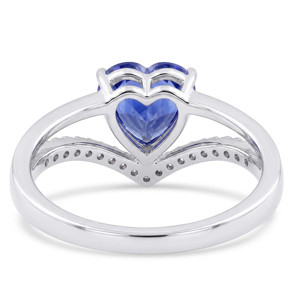 Heart Natural Earth Mined Diamond Jewellery Light Blue Sapphire Ring 2 Carats Gold 14K