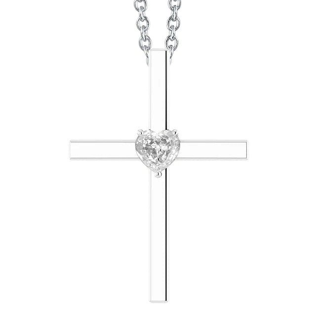 Heart Old Miner Cross Real Diamond Pendant 1 Carat Slide With Chain