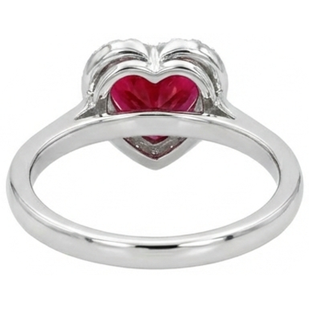 Heart Ruby And Natural Earth Mined Diamond Wedding Ring Jewellery 3.35 Carats