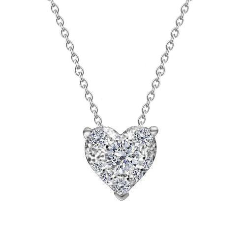 Heart Shape 1.25 Carats Real Natural Earth Mined Diamond Pendant Necklace 14K White Gold