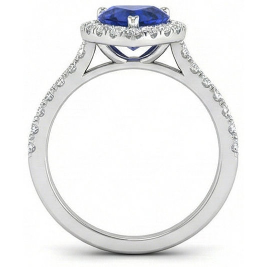 Heart Shape Ceylon Sapphire Natural Earth Mined Diamond Wedding Ring 3.90 Ct Gold 14K