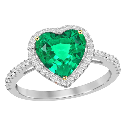 Heart Shape Colombian Emerald ring in 14 Karat Two Tone Gold – main view