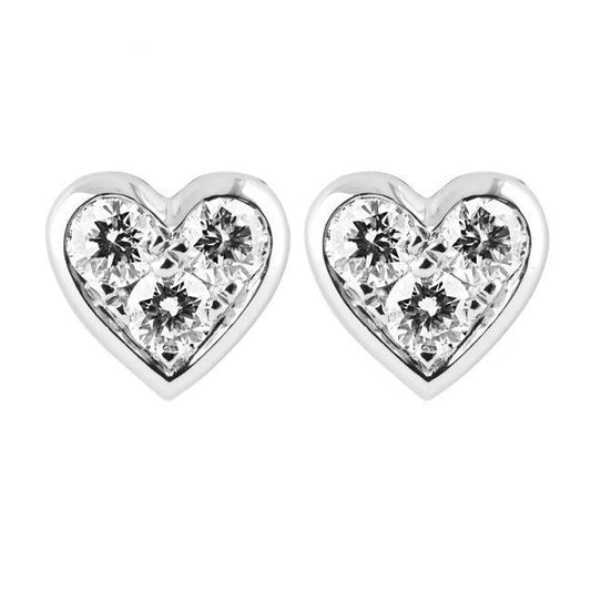 Heart Shape Stud Earrings 2.10 Ct White Gold 14K Genuine Round Cut Diamonds