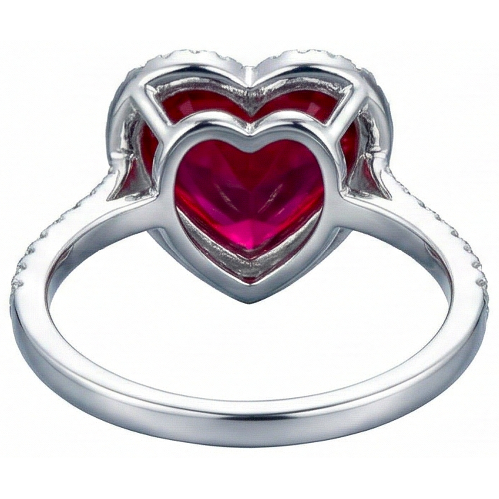 Heart Shaped Ruby And Accents Natural Earth Mined DIAMOND ( NOT LAB GROWN ) Ring White Gold 14K 5.35 Ct