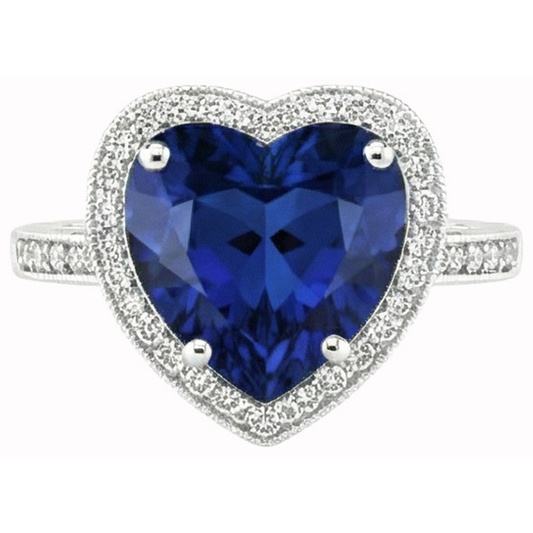 Heart Shaped Sri Lanka Blue Sapphire & Natural Earth Mined DIAMOND ( NOT LAB GROWN ) Ring 7.76 Carat WG 14K