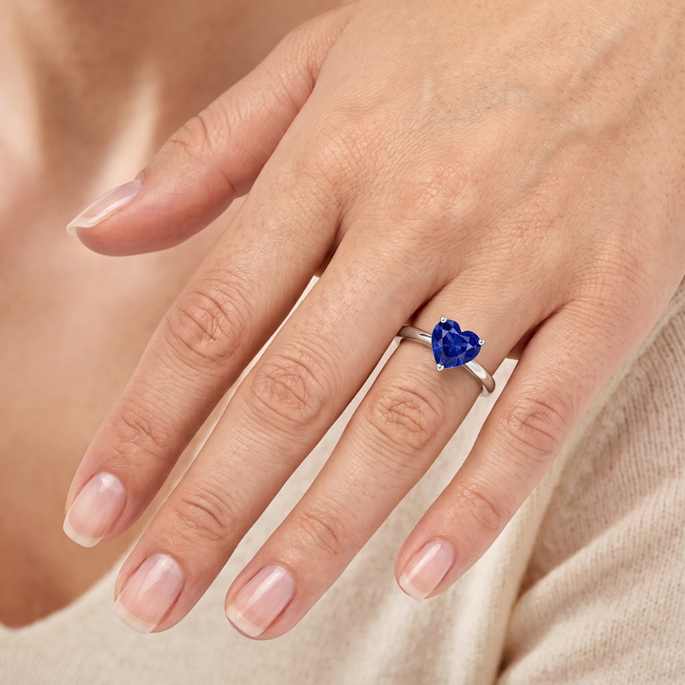 Heart Solitaire Sri Lankan Sapphire Ring 2.50 Carats White Gold 14K