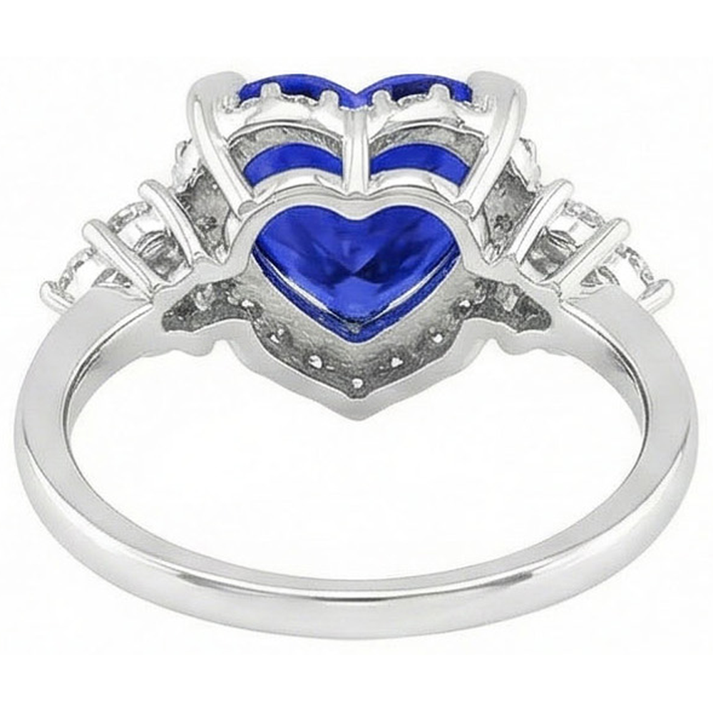 Heart Sri Lanka Sapphire Round Natural Earth Mined DIAMOND ( NOT LAB GROWN )s 8.26 Ct. Ring Gold White 14K