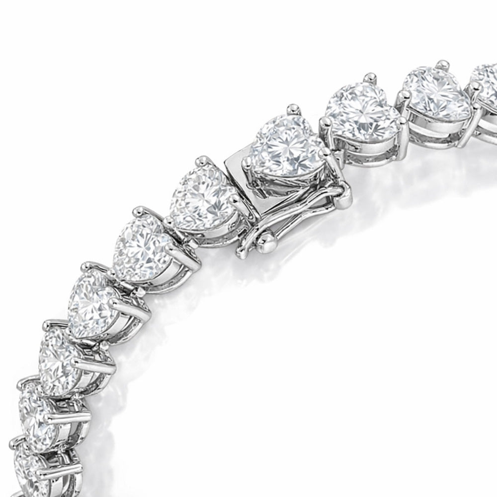 Heart Lab Grown Diamond Tennis Bracelet 30 Carats White Gold 10k
