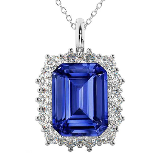 Step Cut Blue Sapphire ring in 14 Karat White Gold – main view