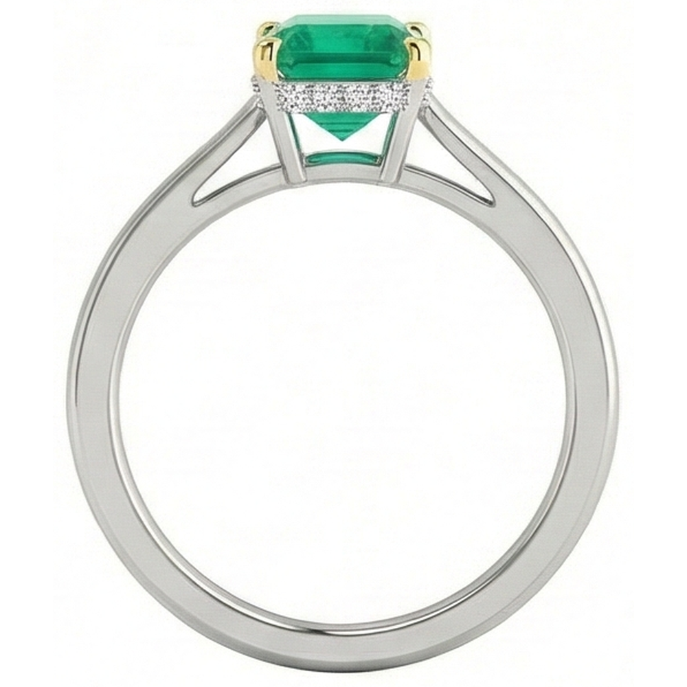 Emerald Cut Colombian Emerald ring in Two-Tone 14K Gold – top view