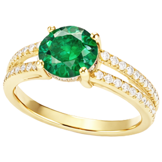 Hidden Halo Green Emerald With Natural Earth Mined Diamond Wedding Ring Yellow Gold 14K