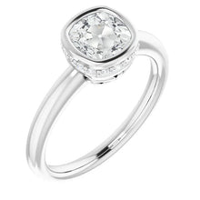 Hidden Halo Wedding Ring Cushion Old Mine Cut Genuine Diamond Bezel Set 5 Ct