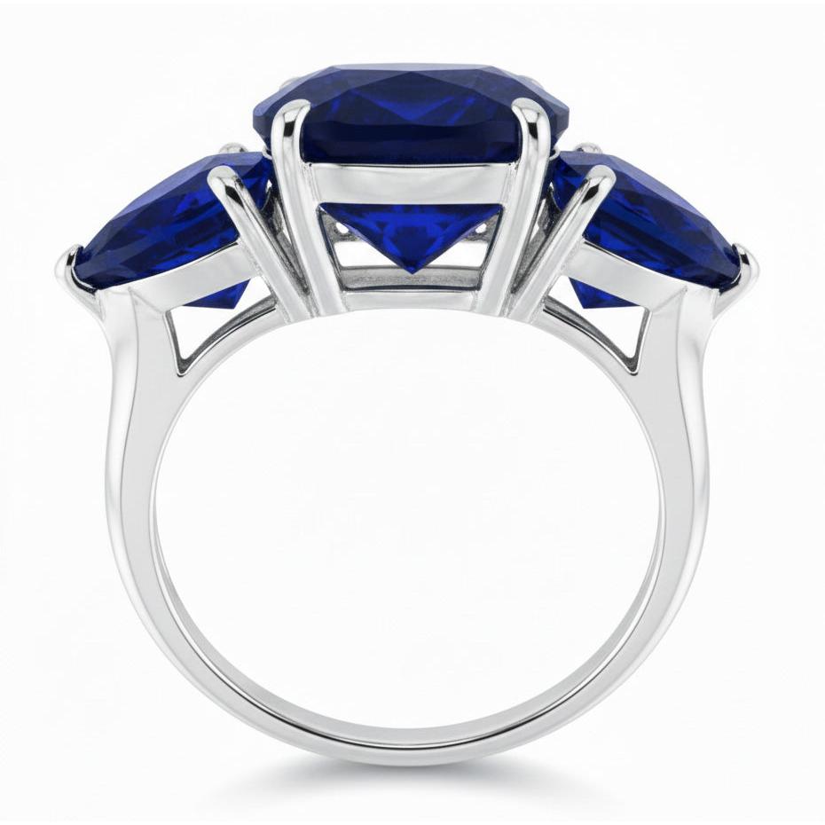 Hidden Halo Cushion & Trillion Ceylon Sapphire Natural Earth Mined DIAMOND ( NOT LAB GROWN ) Ring WG 14K