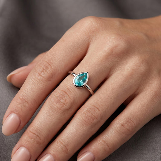High-End Neon Paraiba Precious Stone Ring 1 ct – 14K White Gold