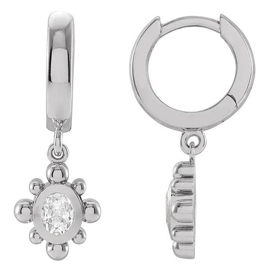 Hoop Drop Earrings Oval Nature Old Mine Cut Diamonds Bezel Set 2 Carats