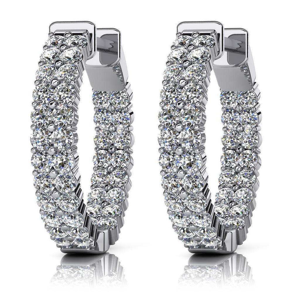 Hoop Earrings 8 Carats Round Cut Sparkling Genuine Diamonds 14K White Gold
