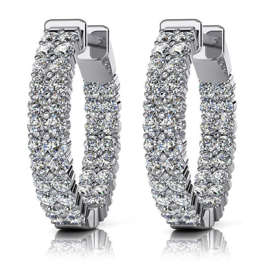 Hoop Earrings 8.00 Carats Round Cut Sparkling Genuine Diamonds 14K White Gold