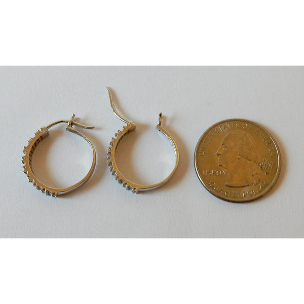 Hoop Earrings Round & Baguettes Real Diamond White Gold 14K 1.50 Carats