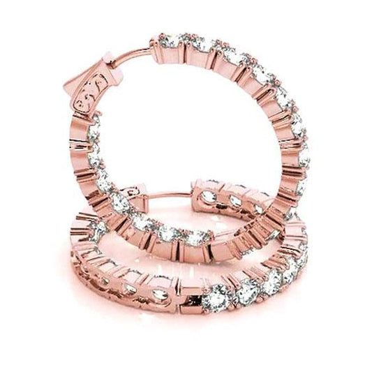 Hoop Earrings Round Real Diamonds 7.20 Carats Rose Gold