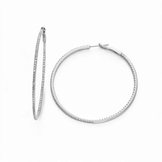 Hoop Earrings White Gold 14K Round Cut Real Small 1.80 Ct Diamonds Ladies