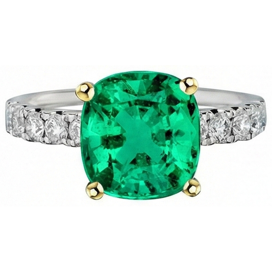 Genuine Colombian Emerald Gemstone Ring 5 ct 14K Two Tone Gold – front view