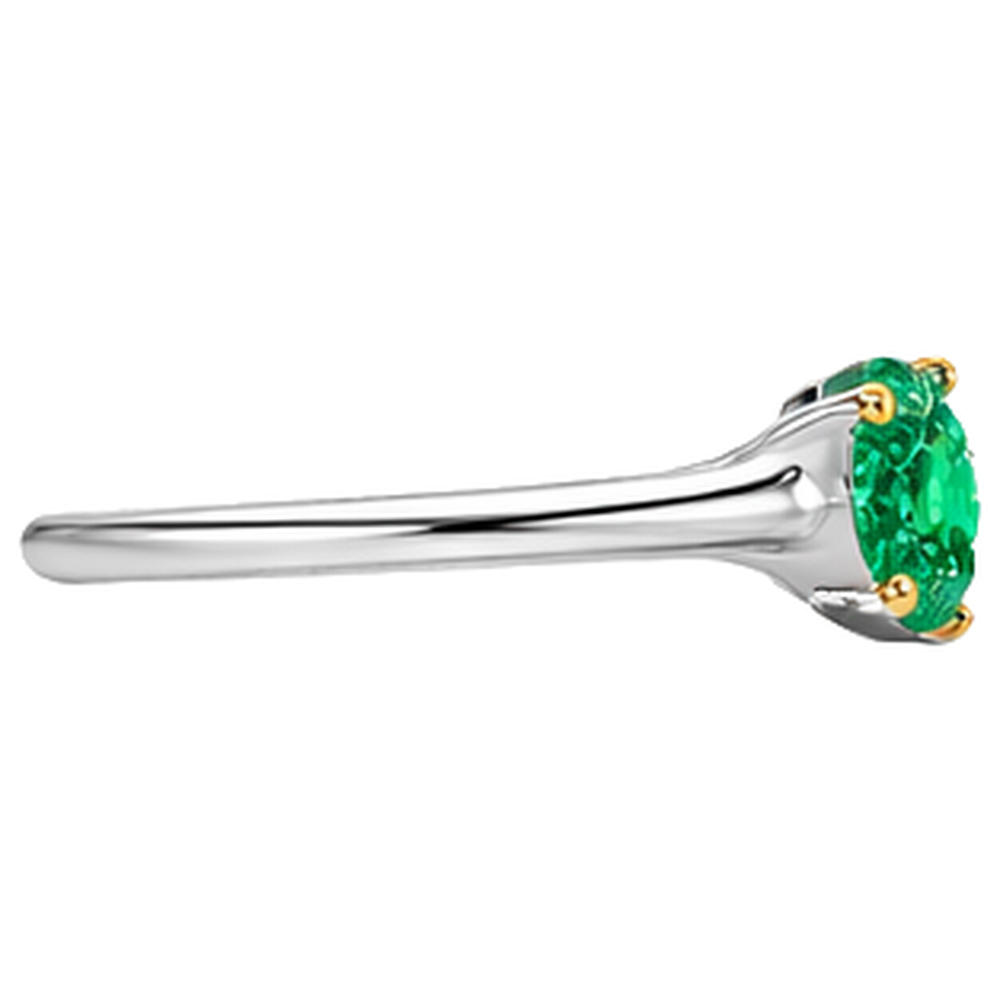 Emerald Round Cut Precious Stone Ring in Two-Tone 14K Gold – top view