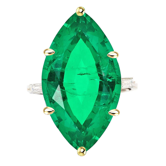 Precious Stone Ring 14K Two Tone Gold with Colombian Emerald – main view