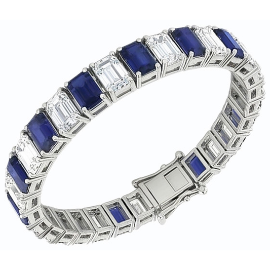IGI CERTIFIED Blue Sapphire Emerald Cut Tennis Bracelet 12 Carats Jewelry New