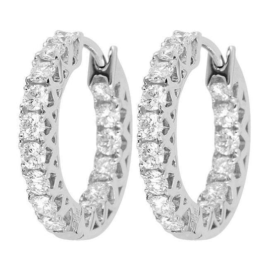Inside Out 3.20 Ct Round Cut Natural Diamonds Women Hoop Earrings Gold White