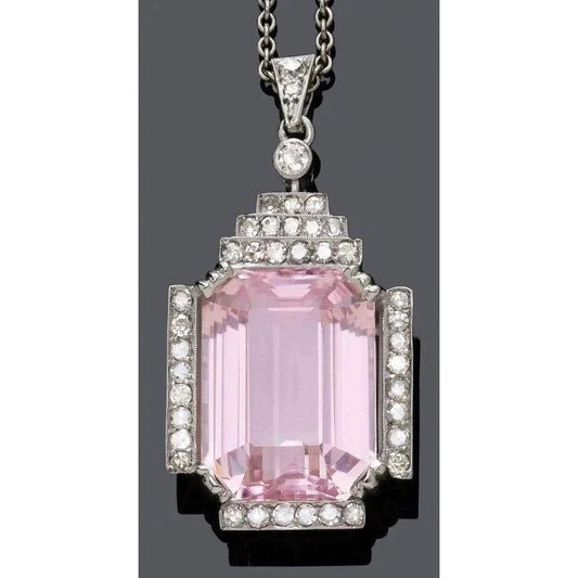 Kunzite Emerald Cut And Diamond Pendant