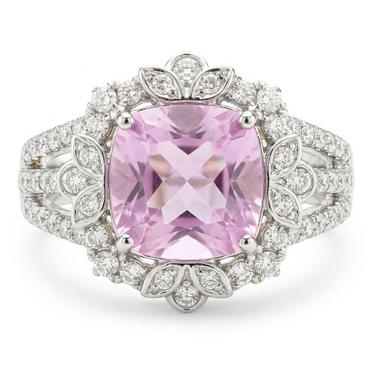 Kunzite Natural Earth Mined Diamond Wedding Ring