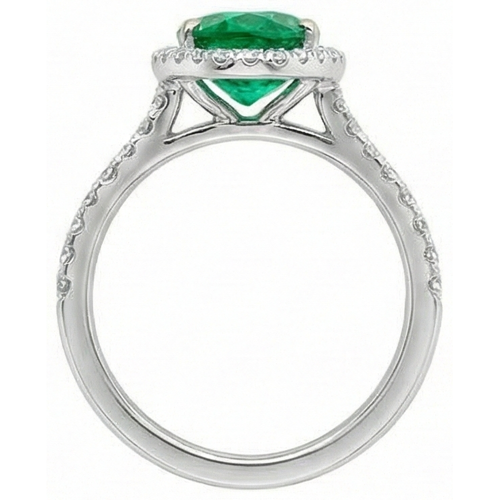 natural round emerald 5.25ct ring on white background