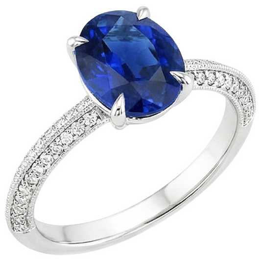 Ladies Antique Style Blue Sapphire Ring With Accents 5.50 Carats