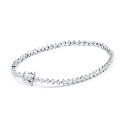 Ladies Bracelet 3 Carats Round Cut Small Real Diamonds White Gold 14K